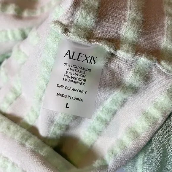 Alexis Marce Off the Shoulder Knit Mint Green Striped Maxi Dress Size Large - Picture 11 of 11